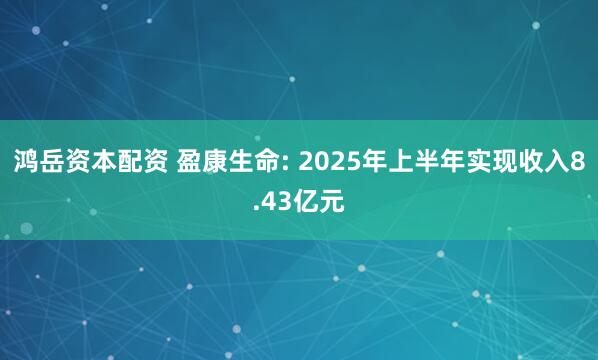 鸿岳资本配资 盈康生命: 2025年上半年实现收入8.43亿元
